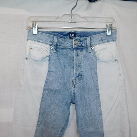 GAP High Rise Straight Crop Tonal Spliced Color Block Button Fly jeans Womens 25 - Picture 3 of 12